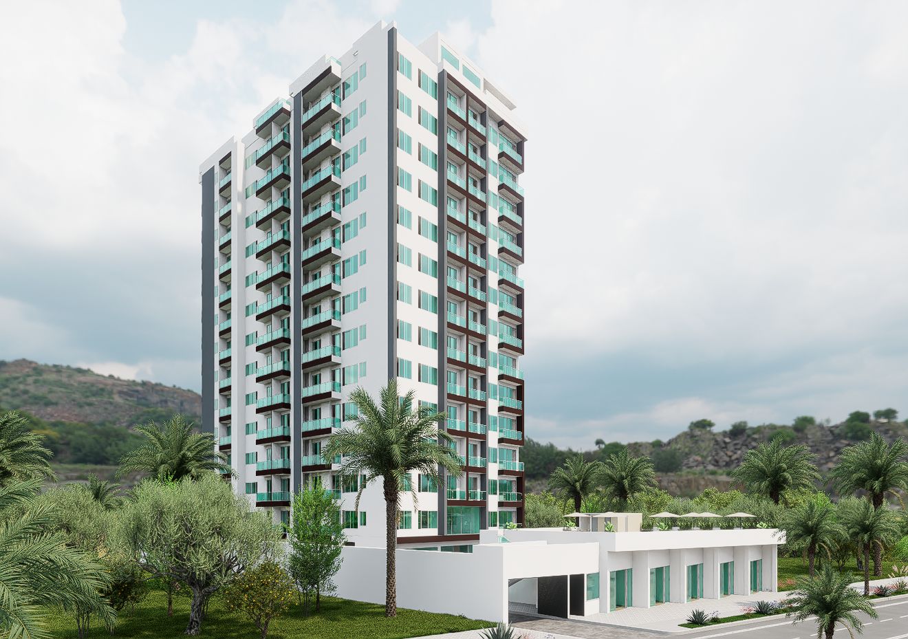 Render exterior del edificio residencial Montechello en Fusagasugá